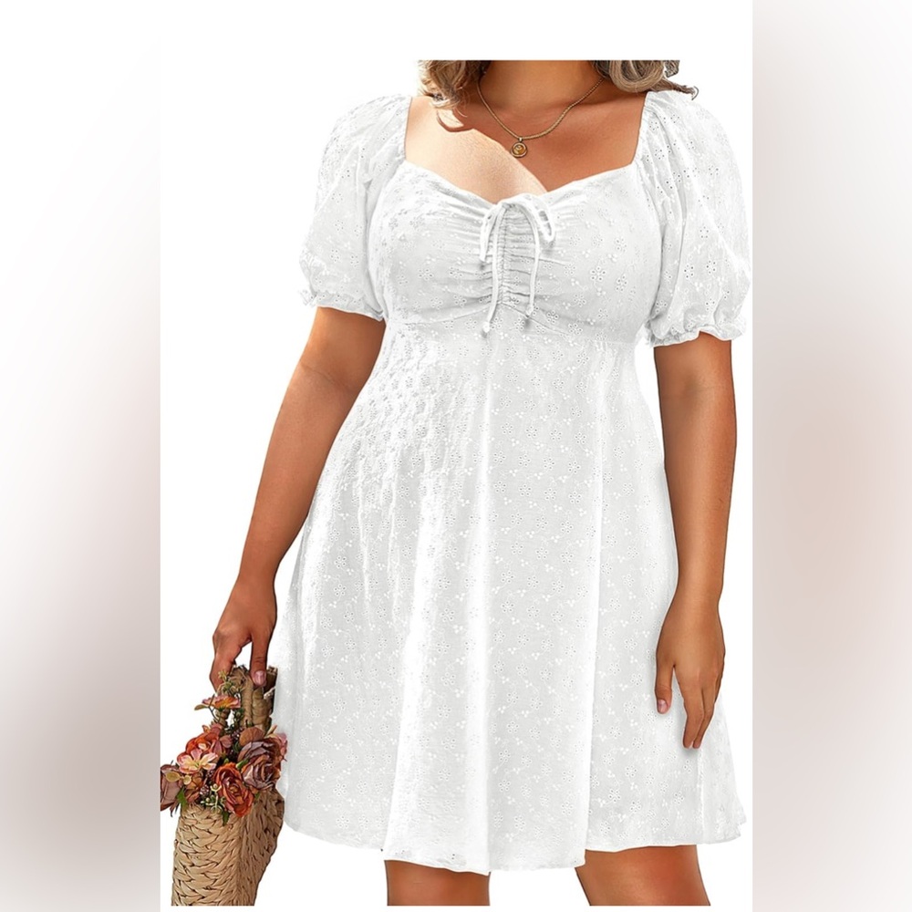 Chic White Puff Sleeve Midi Dress